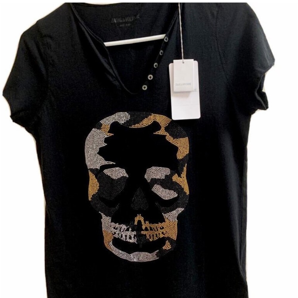 NEW💀ZADIG & VOLTAIRE
Short Sleeve Tunisien Camo Strass Tee $148 - Picture 2 of 7